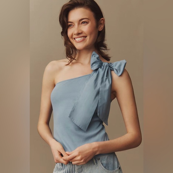 Anthropologie Tops - Anthropologie NWT | Sunday in Brooklyn One-shoulder Bow Tank Blue | XS